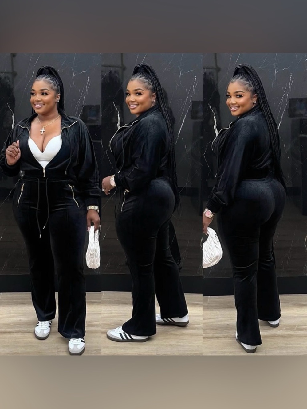 Classic Black Velour Zip-Front Jumpsuit